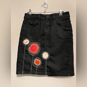 #778 Ltb by Little Big Veronique Vanblaere Floral Embroidered Black Denim Skirt
